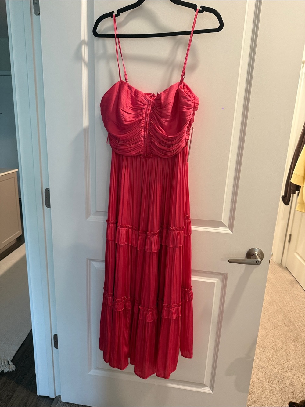 Aqua Hot Pink Ruched Bust Spaghetti-Strap Maxi Dress